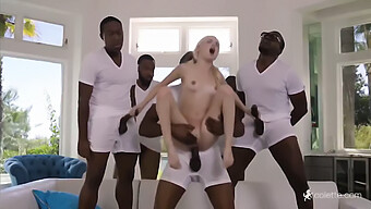 Blonde Girl Engages In Rough Sex With Multiple Partners In Gangbang