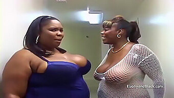 Big black women with large breasts pleasure a white penis orally in a threesome