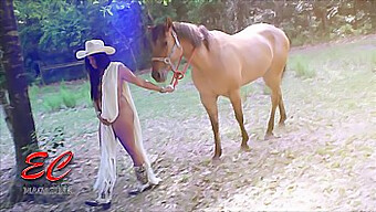 Topless Candy Rides Horseback In Erotic Video