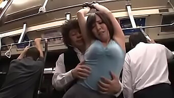 Amateur Japanese Couple Gets Intimate On A Bus